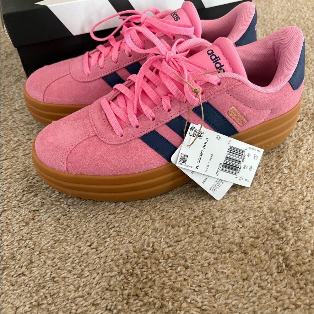 Adidas Women's Pink and Navy Sneakers